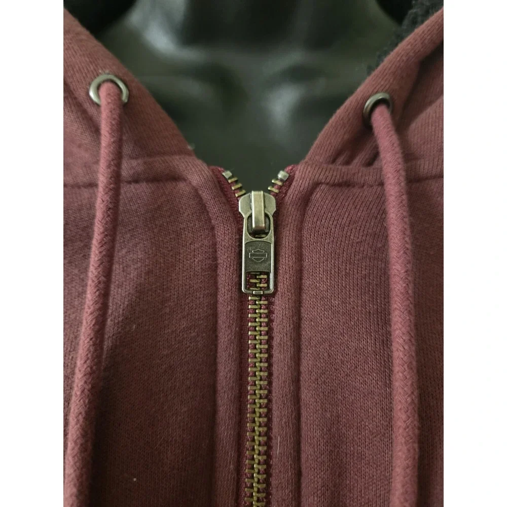 Womans Harley Davidson Full Zip Fleece Thick Maroon Hoodie Jacket XL